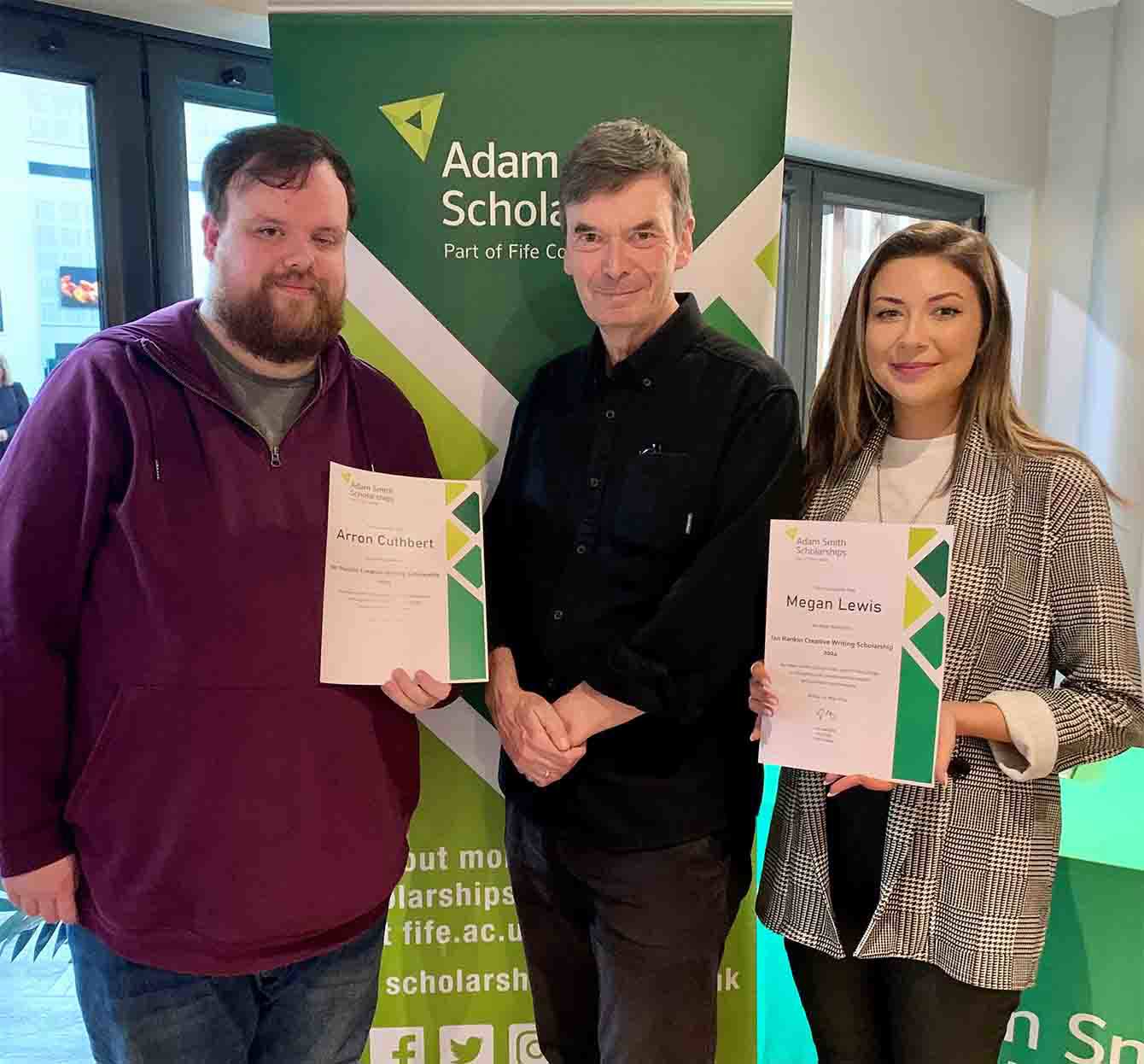 ian rankin with two scholarship winners