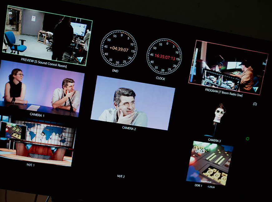 broadcasting equipment with multiple screens 