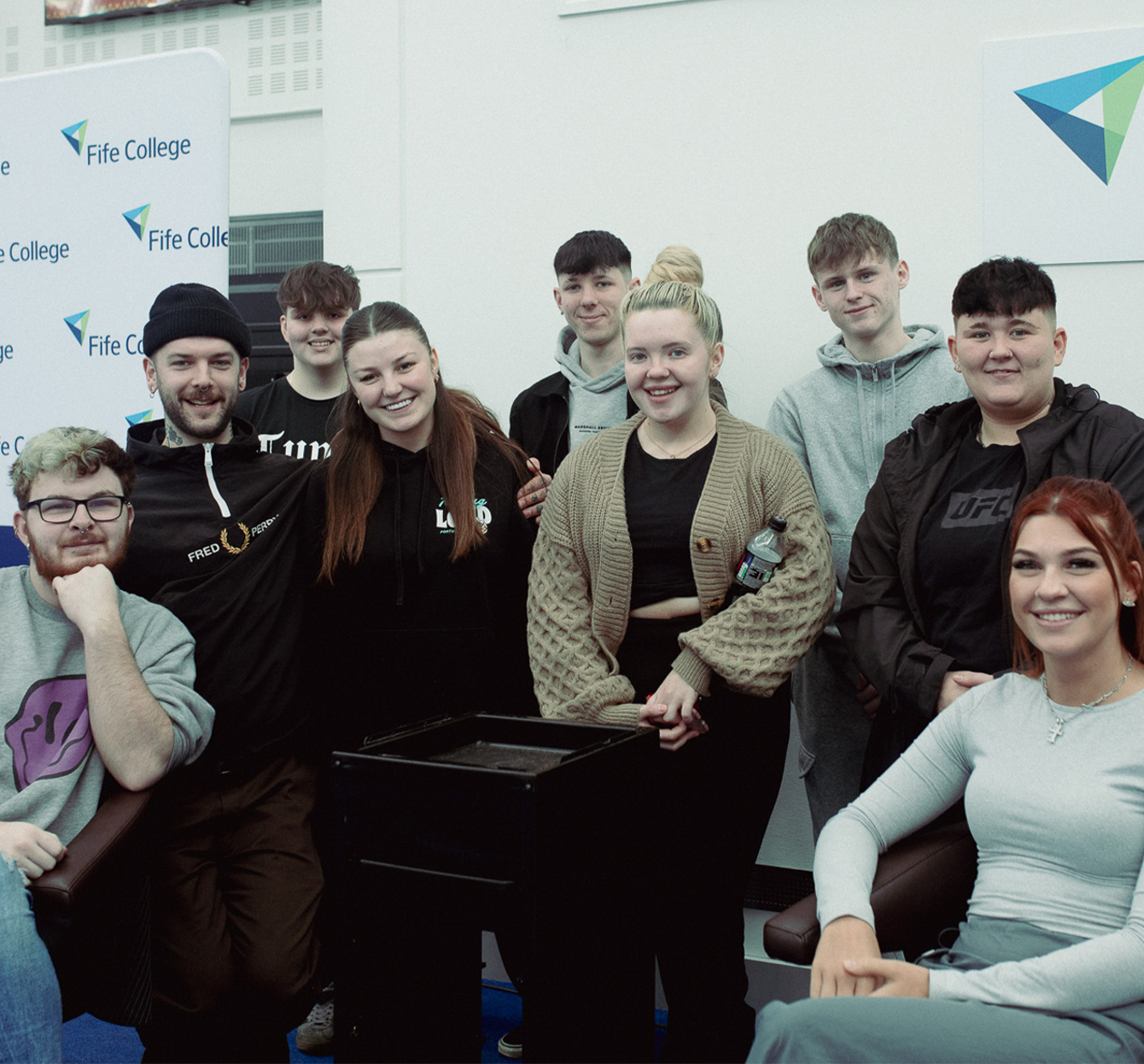 group of Kirkcaldy students smiling at camera