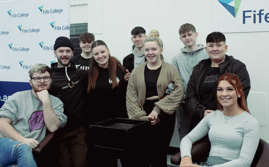 group of Kirkcaldy students smiling at camera