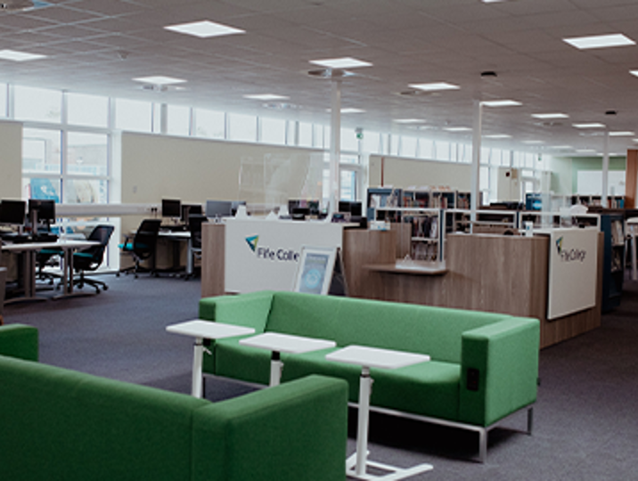student library with seating area