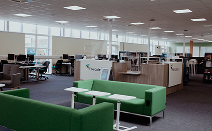 student library with seating area